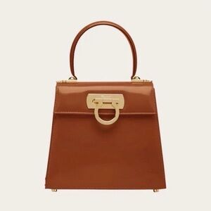 Salvatore Ferragamo Brown Leather Top-Handle Mini Bag with Gold Hardware